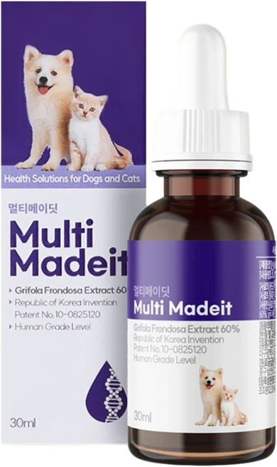 [멀티메이딧] 강아지 고양이 항* 종* 면역영양제고농축 잎새버섯추출물60% 1병 30ml 발명특허원료, 1개, 면역/항산화, 30회분 - 쿠팡