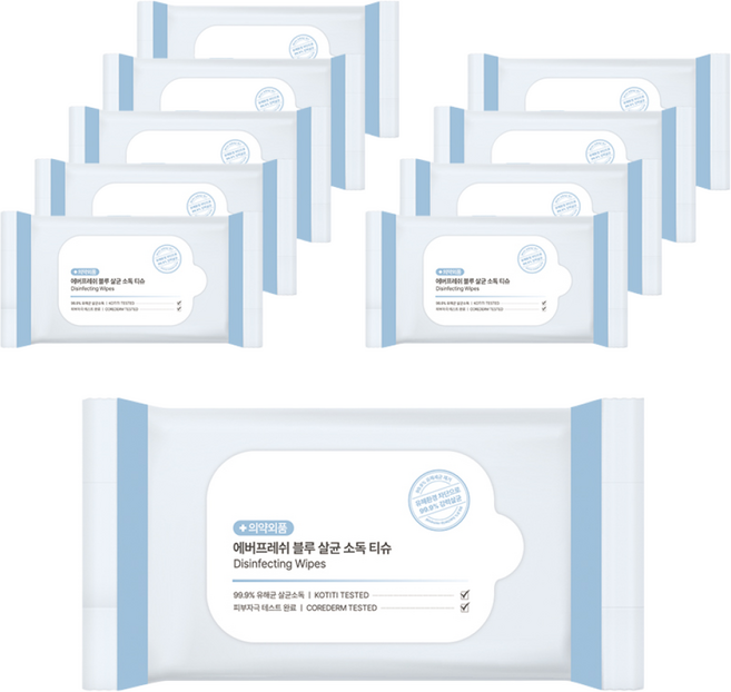 에버프레쉬 블루 살균 소독티슈 휴대용, 10개, 20매