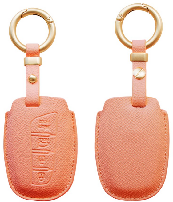 트니르 현대 호환 F타입 스마트 차 키케이스 그랜저 그랜저HG IG 신형에쿠스 제네시스DH 싼타페DM 천연 소가죽 풀커버 키홀더 차키링 차량용품, 피치핑크