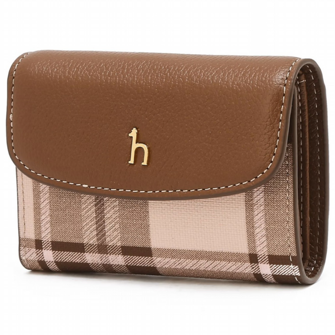 [정품][선물포장] 헤지스HAZZYS 버건디 체크 소가죽 반지갑