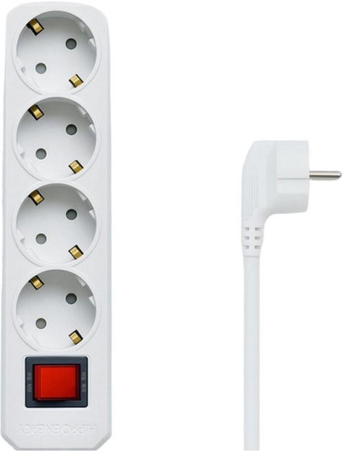 HiPPO 히포 국산 메인 스위치 멀티탭 4구 16A 통합 절전 안전 접지, 화이트, 1개, 1.5m