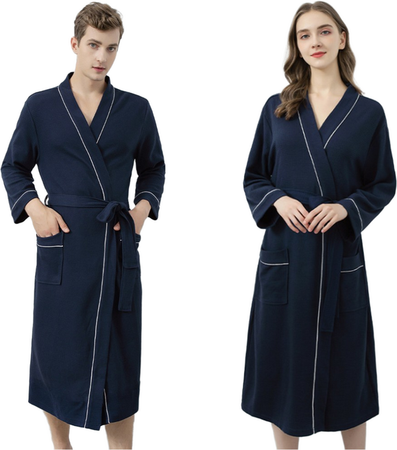 파인굿즈 고급 여름 와플가운 호텔 커플 수면 홈웨어 잠옷 샤워 목욕 가운, 여름와플가운-네이비, XL