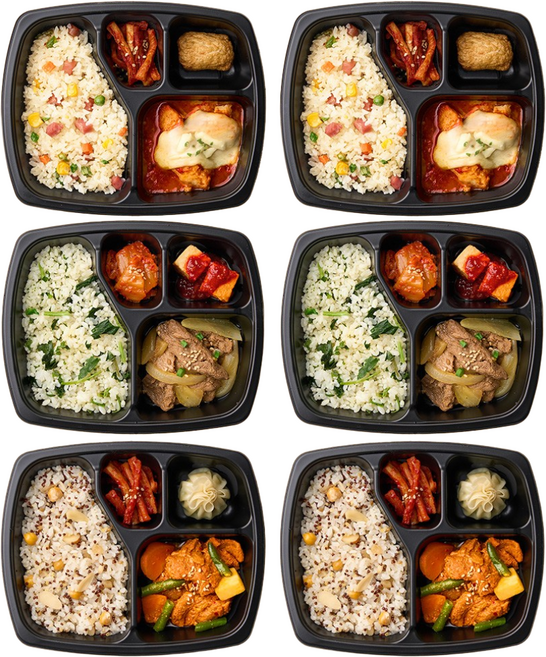 굿스푼 고기반찬 도시락 3종 6팩 치즈불닭 간장숯불고기 제육볶음, 1.23kg, 1세트