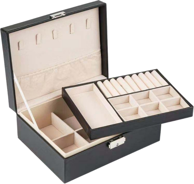 치트몰 2단 보석 액세서리 정리 보관함 (열쇠포함), 블랙