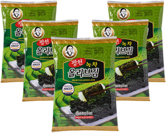 [광천어머니김 본사 발송] 녹차올리브 전장김, 5개