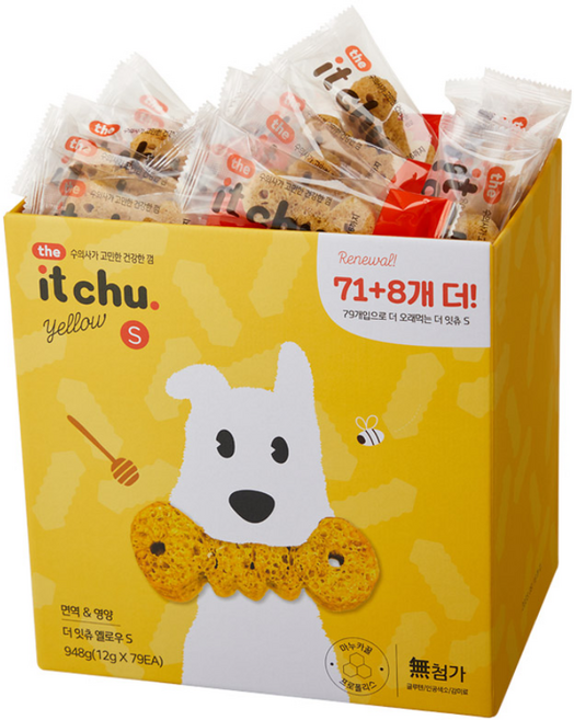 잇츄 강아지 더 잇츄 옐로우 S 덴탈껌, 혼합맛(밀웜/마누카꿀), 948g, 1개