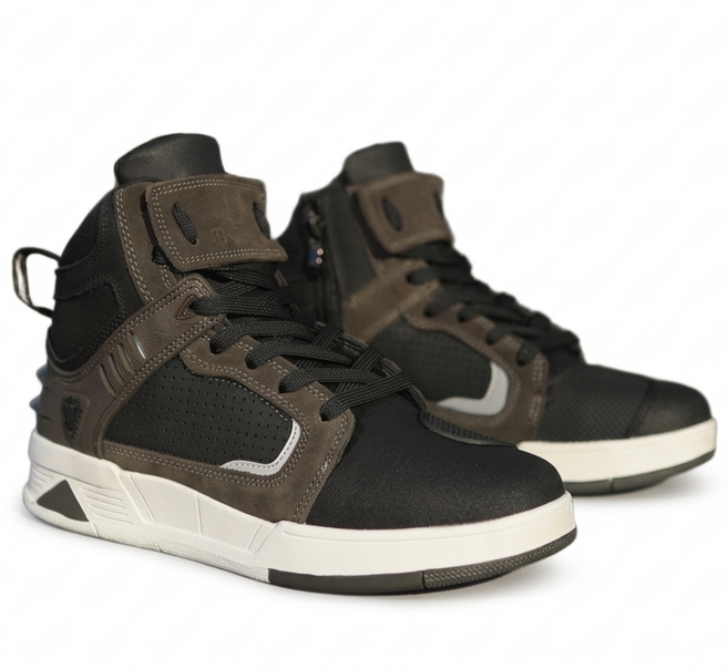 NJB 오토바이 신발 라이더 부츠 스니커즈 바이크 부츠 3계절용 캐쥬얼 라이딩 슈즈, 블랙그레이