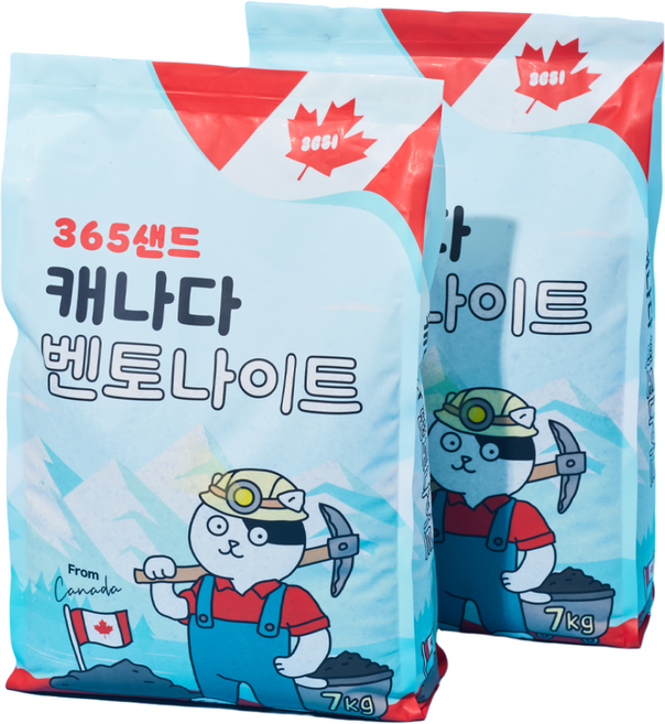3651 365샌드 캐나다 벤토나이트 고양이 모래, 7kg, 2개, 무향