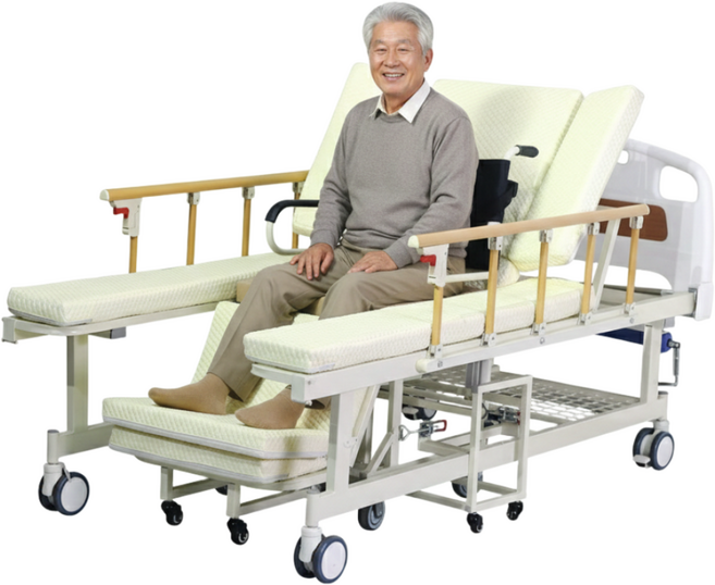 라이프헬퍼 수동 LH-ML7 환자용침대 병원침대 실내 휠체어 일체형 분리형 변기 샴푸 식사 욕창 자세변환 가능 와상 편마비 치매 간병인 도우미 등받이 각도조절 매트리스 리프트 기능, 1개