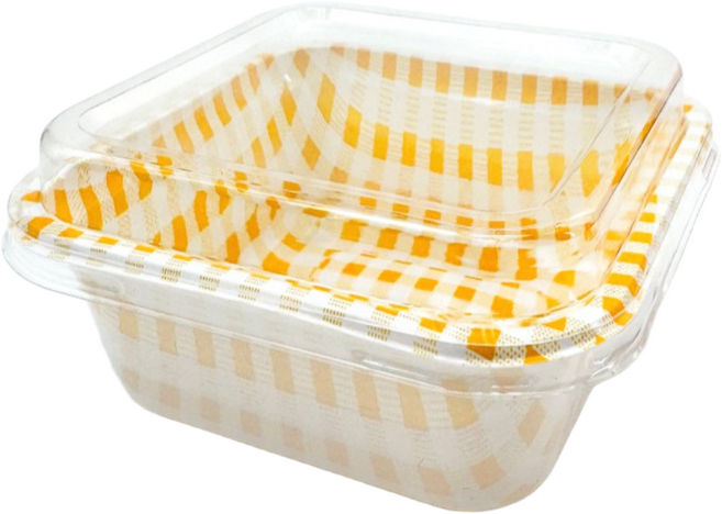 정담 도시락케이크 용기 용기+뚜껑, 옐로체크, 50개