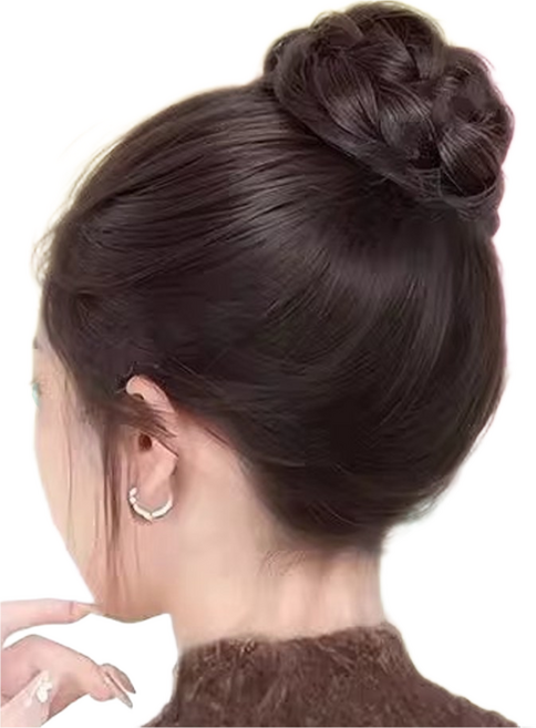 하이유니 [3초세팅] 카멜리아 땋은 가채 똥머리 100% 고정 집게 붙임머리 부분가발, 다크브라운, 1개