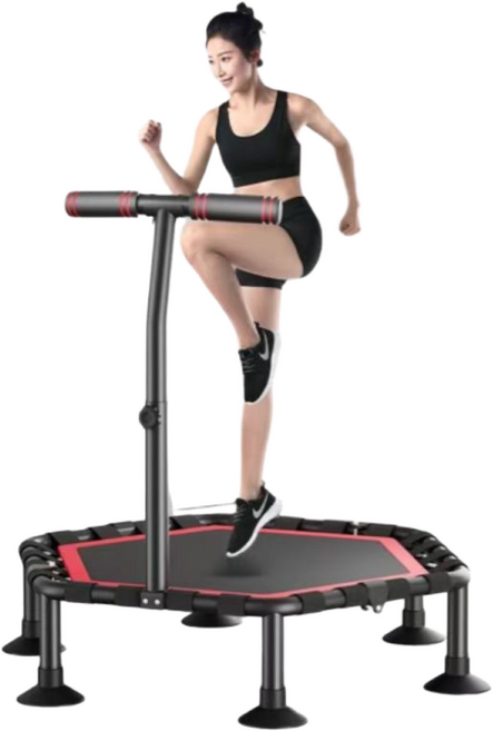 점핑 트램폴린 성인 접이식 육각 트램폴린 성인 트램폴린 점핑운동 트램펄린 유산소 운동 기구 실내 가정용 48인치, 블랙