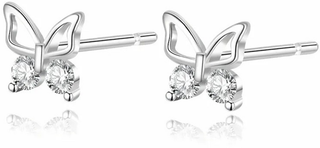 순은 펀칭큐빅 나비귀걸이 925실버 피어싱 귀걸이 알러지방지 100% 은침 귀걸이