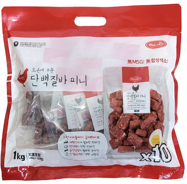 바우와우 애견용 단백질바 100g X 10개입 베이컨맛 애견 간식, 10개