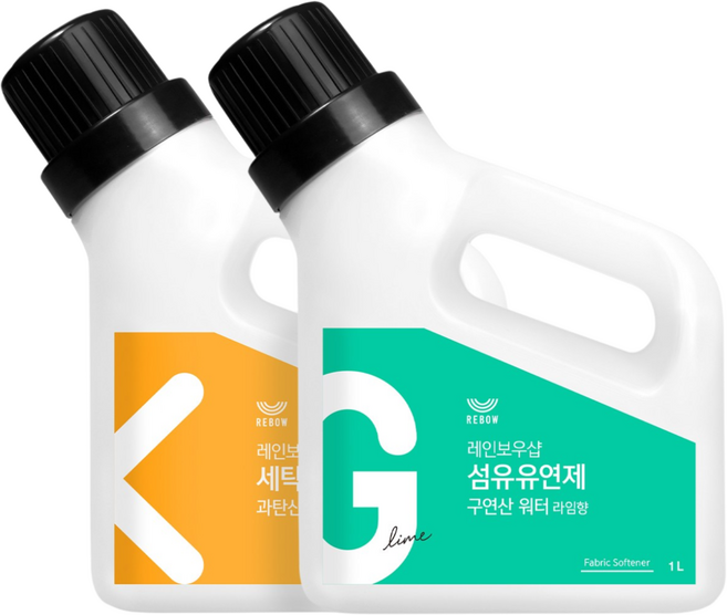 레인보우샵 과탄산소다 워터 세탁세제 1L + 구연산 워터 섬유유연제, 1세트