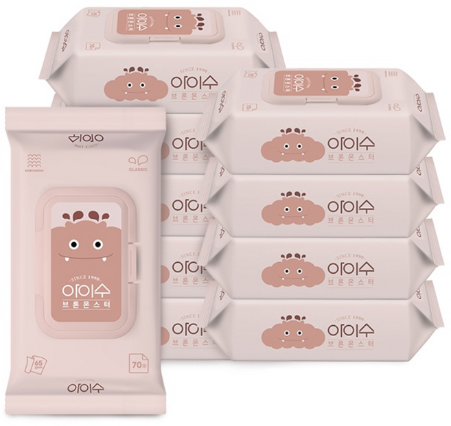 아이수 저자극 브론 몬스터 물티슈 캡형, 65g, 70매, 10개