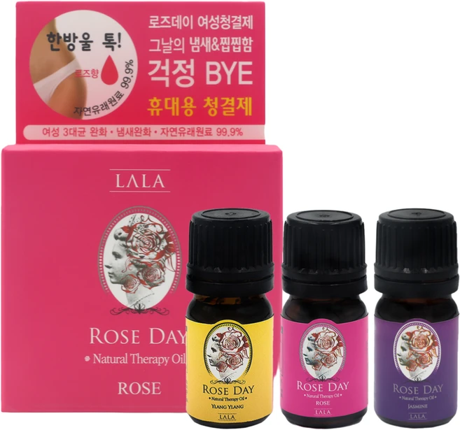 라라로즈데이 이너퍼퓸 로즈향 + 일랑일랑향 + 쟈스민향 오일 여성청결제, 3개, 5ml - 쿠팡
