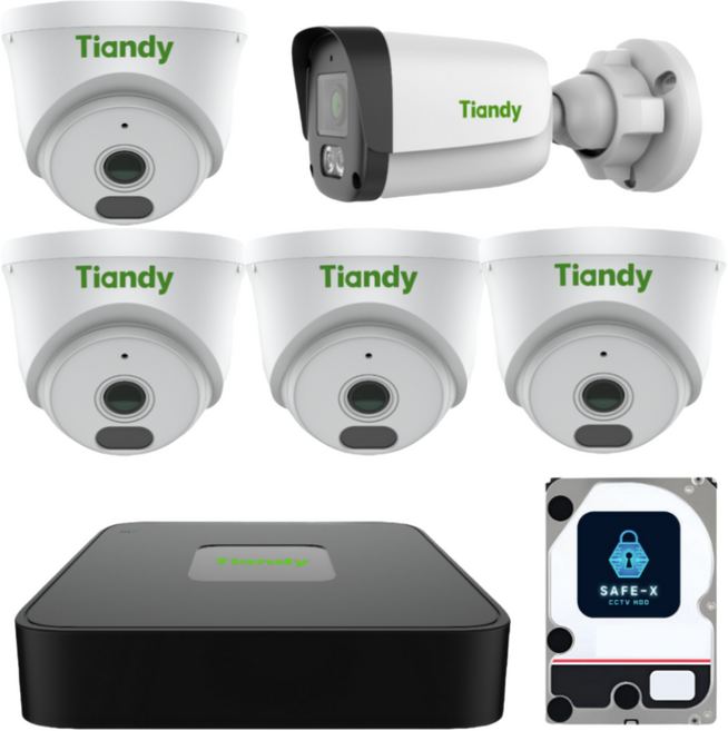 티앤디 IP CCTV 5채널(2TB) CCTV 자가설치 셀프시공 실내실외 매장 사무실카메라, 녹화기+실내4실외1+HDD2TB+20M케이블5, 1개