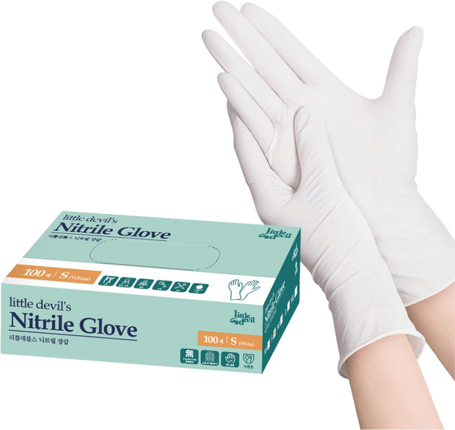영앤스마트 리틀데블스 니트릴장갑, 화이트, L, 1개