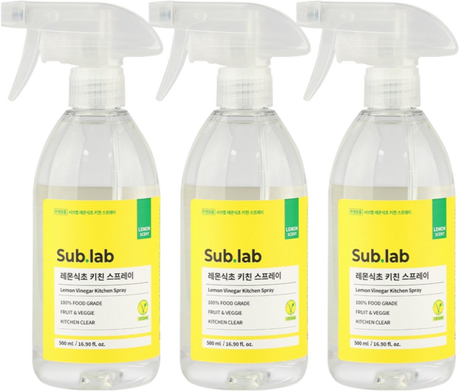 서브랩 레몬식초 키친 세정 스프레이, 3개, 500ml