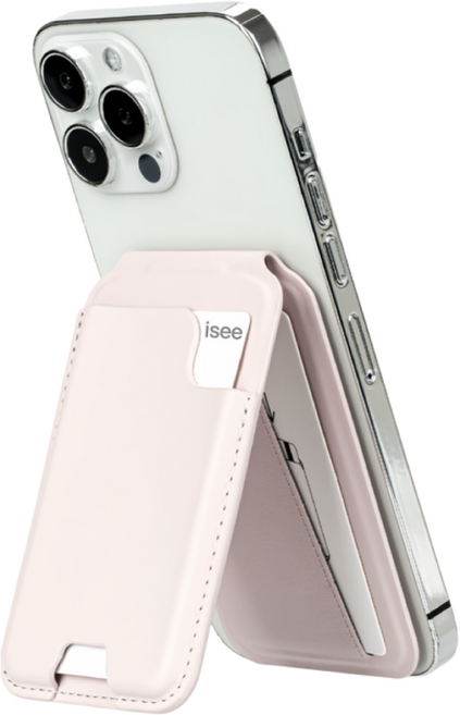 아이시(isee) 맥세이프 강력자석 각도조절 스탠드 카드지갑 (카드4장 수납), 연핑크, 1개