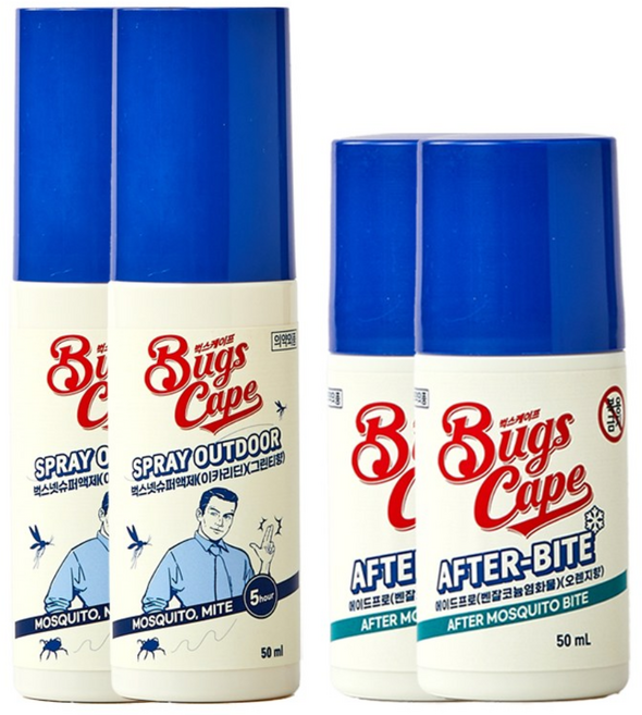 동국제약 굿잠 벅스케이프 스프레이 아웃도어 50ml + 에프터바이트 50ml 여름 야외활동 필수템 이카리딘 모기기피제 야외활동 진드기 퇴치제 휴대용 기피제 모기 물렸을 때, 2세트
