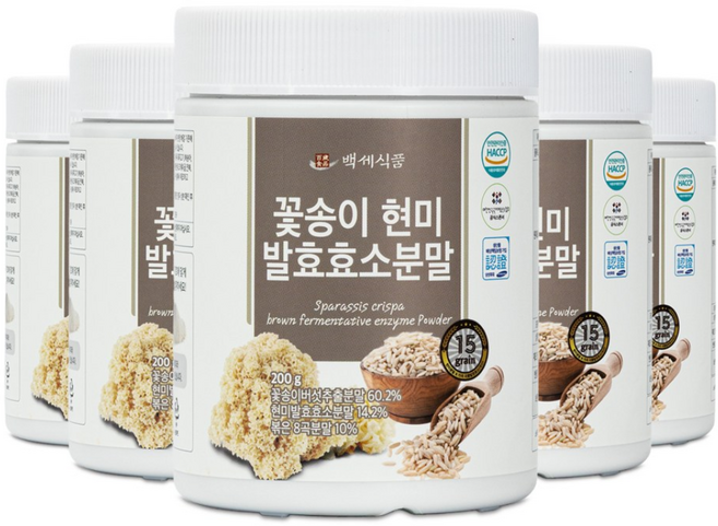 백세식품 꽃송이버섯 현미발효효소 베타글루칸 분말 가루 200g통 40일분 HACCP인증, 200g, 5개