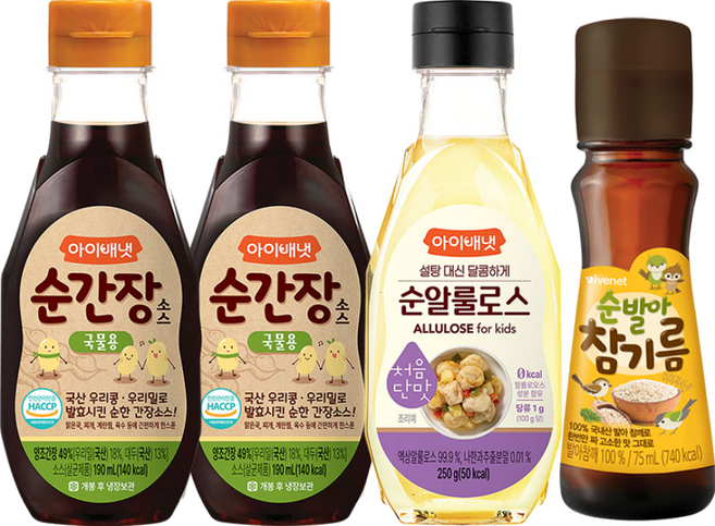 [아이배냇] 양념세트 순간장 국물 비빔 참기름 순알룰로스, 1세트, 705g, 간장(국물용2개)+참기름+순알룰로스