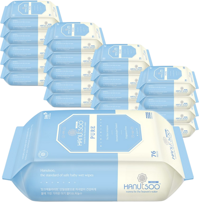 하늘수 퓨어 아기 물티슈 리필형 20팩, 55g, 76매, 20개
