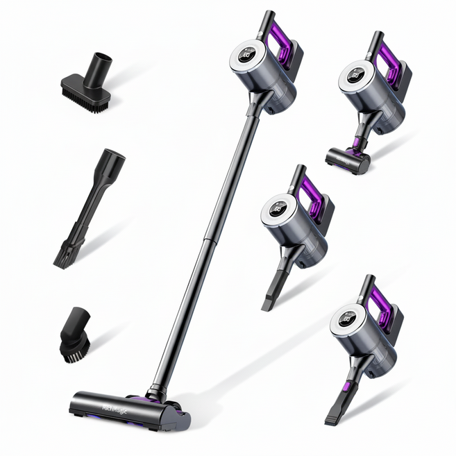 최신형 RichMagic 다용도 핸디형 4 in 1 무선청소기 LED 강흡입력 진공청소기 + 다양한 구성품, 블랙