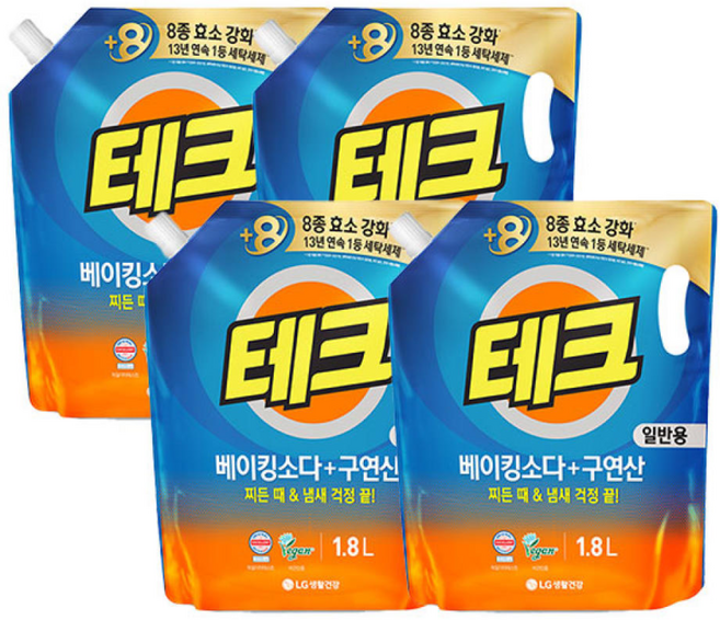 테크 베이킹소타+구연산 리필 일반용, 4개, 1.8L