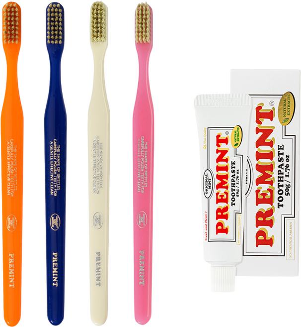 PREMINT 프레민트 프리미엄 칫솔 4종(오렌지 바이올렛 아이보리실버 핑크) + 프레민트 오리지널민트 치약 50g, 1개