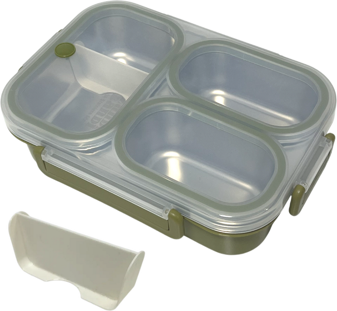 ( 칸마기증정 ) 잔디반디 직장인 스텐 식판 밀폐 전자레인지 도시락통, 3칸 - 올리브