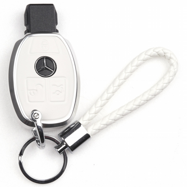 옳다스토어 벤츠 신형 가죽 메탈 키케이스, 타입C, 화이트