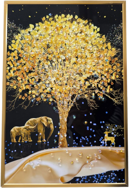 꾸미아트 해바라기 잉어 목단 부엉이 풍수인테리어 그림액자 돈벼락 사업운 대박복, 1개, 20x30 금나무코끼리사슴