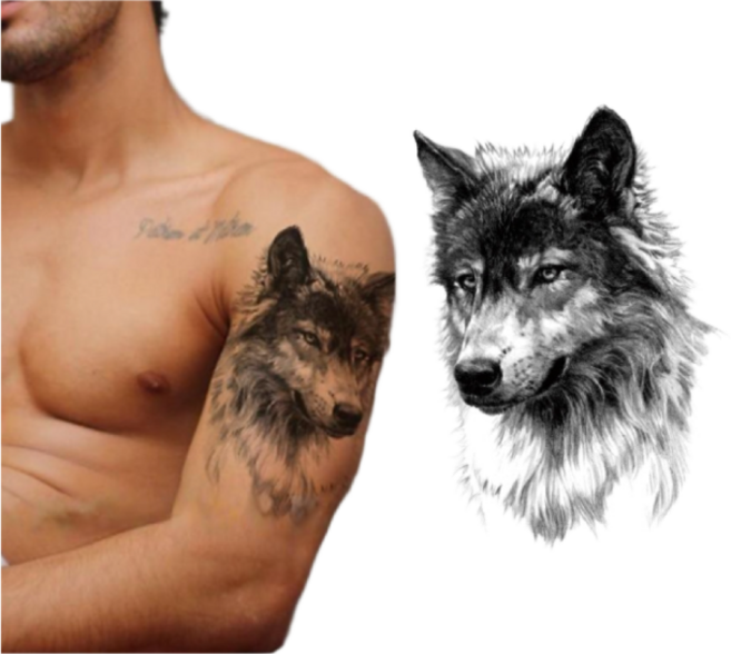 갱스터 동물 타투 스티커 팔 반팔 가슴 등 문신 판박이 헤나, 늑대 반팔, 1개