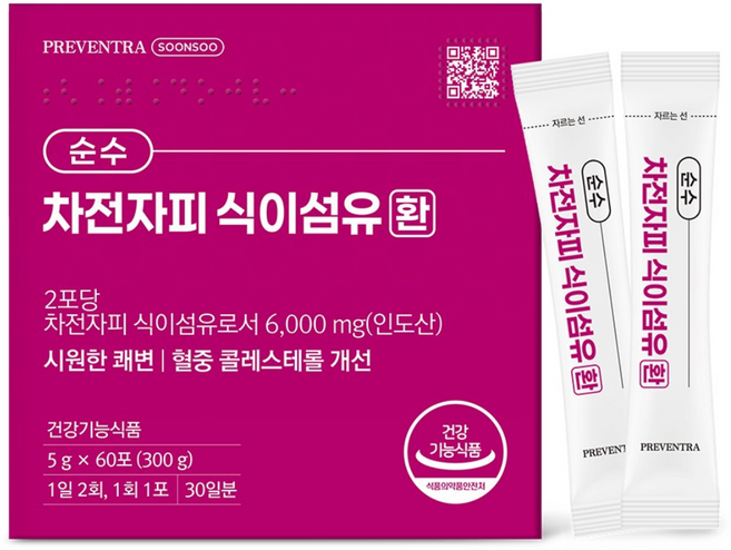 프리벤트라 순수 차전자피 식이섬유환 6000mg / 60포 건강기능식품 쾌변 장청소, 300g, 1개
