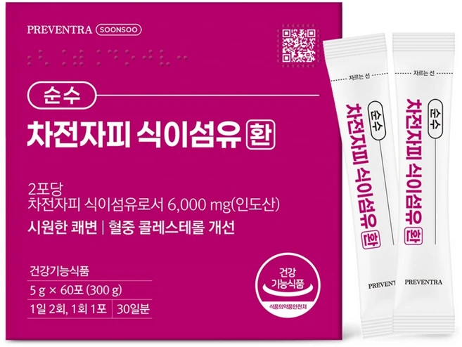 프리벤트라 순수 차전자피 식이섬유환 6000mg / 60포 건강기능식품 쾌변 장청소, 300g, 1개 - 쿠팡