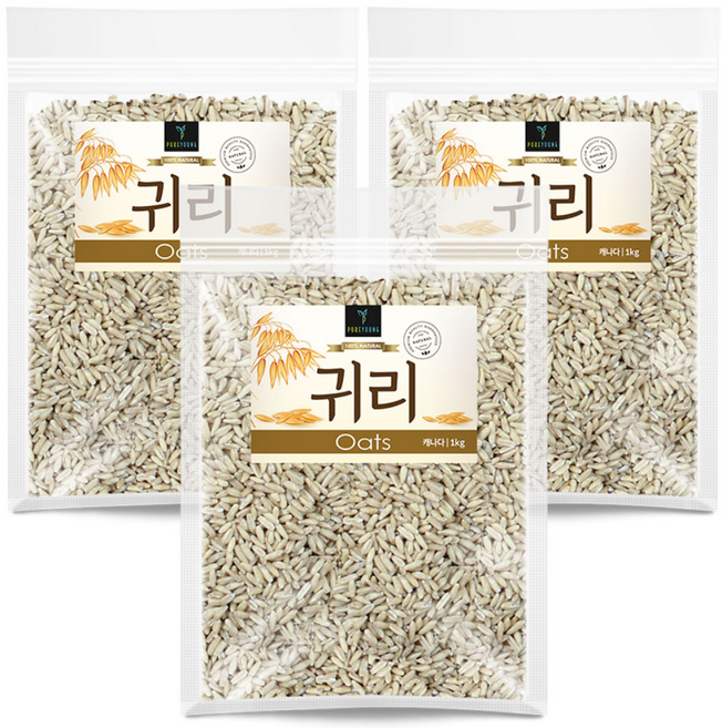 퓨어영 귀리 오트밀 1kg 귀리쌀, 3개, kg