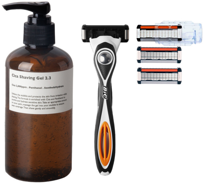 레이지소사이어티 면도기 쉐이빙 패키지 심플, 면도 핸들 + 5중날 여분날 4p + 시카 쉐이빙 젤, 1세트