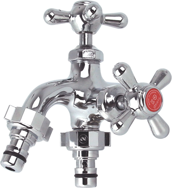 양커플링 온수 두갈래 수도꼭지 양갈래 수전 세탁기 가로 더블커플링, 온수 더블커플링 수도꼭지, 1개