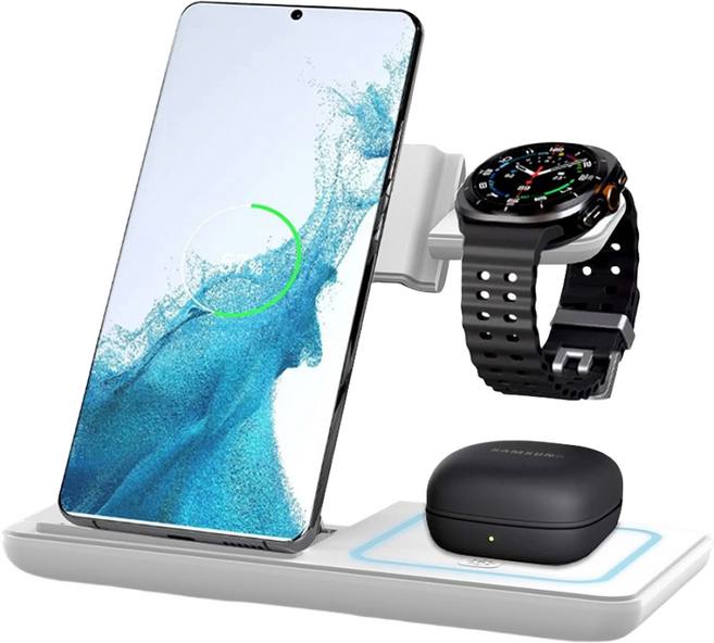 비즈 3in1 접이식 고속무선충전기 WF400 갤럭시워치 애플워치 겸용 갤럭시 아이폰 에어팟, 1개, WF400 화이트