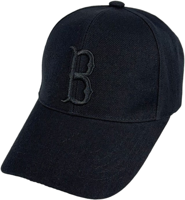 B 야구모자 BOSTON 보스턴 야구모자 남녀공용 스포츠 벨크로 찍찍이 볼캡, 블랙, 1개