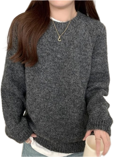 크레스티 여성 소프트 루즈핏 라운드 니트 가을 겨울 베이직 심플 긴팔 스웨터