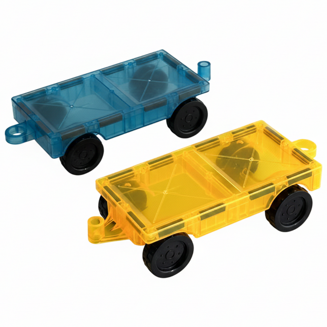 맥킹덤 맥타일즈 자동차 2P 자석블럭 교구 장난감, 노랑+파랑, 1개