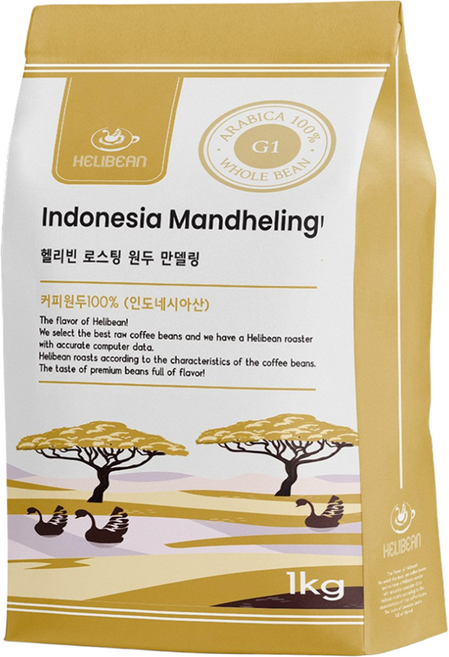 헬리빈 인도네시아 만델링 G1 원두커피, 1개, 1kg, 홀빈(분쇄안함)
