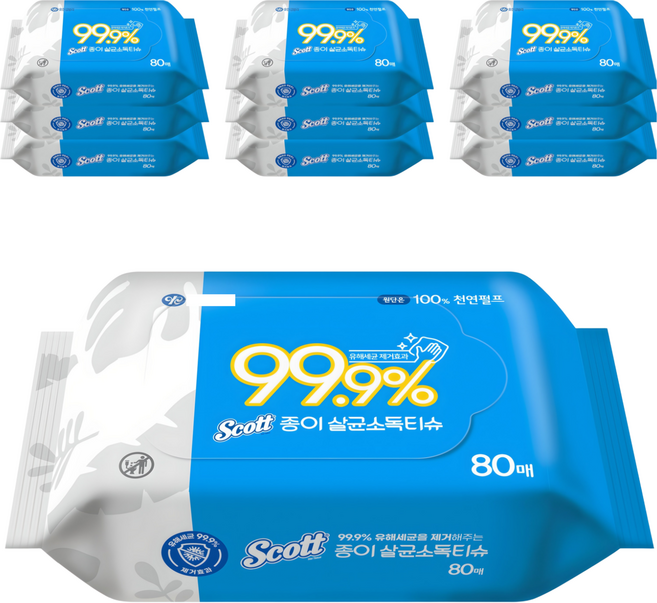 스카트 종이 살균소독티슈 리필형, 80매, 10개