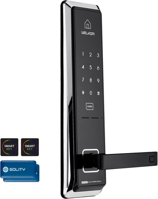 [무료설치] 솔리티 웰콤 WMT600 카드키4개+번호키 0초즉시잠금 허수기능 에티켓기능 음량조절(무음가능) 내부이중잠금 전기충격무력화강력한내구성 현관문 디지털도어락 도어록, 웰콤 WMT600 (카드키4개 포함)/무료설치(B지역)