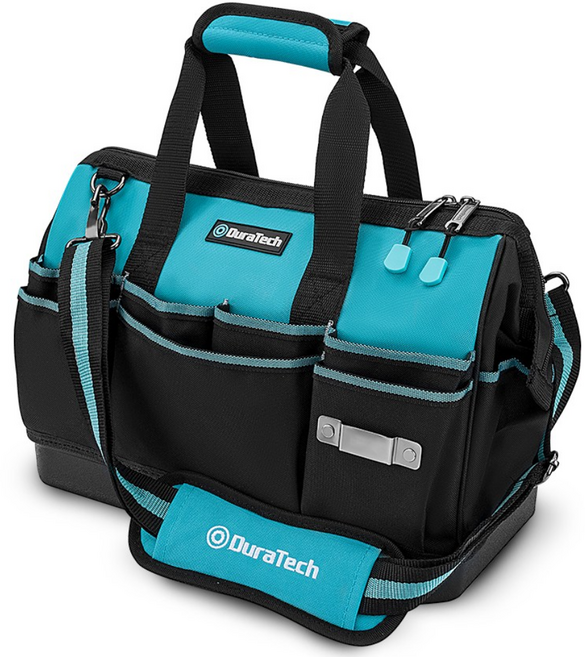 DuraTech 14인치 지퍼형 대용량 공구가방 공구수납용 고급 휴대용 핸들 전동공구 보관함 수납가방 방수 어깨끈 포함 산업용 가정용 공구함 이동식 소형 튼튼한 수공구 가방, 1개