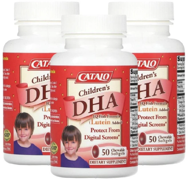 1+1+1 카탈로 어린이용 DHA IQ 피쉬 포뮬라 루테인함유 딸기맛 츄어블 소프트젤50정, 50정 - 쿠팡